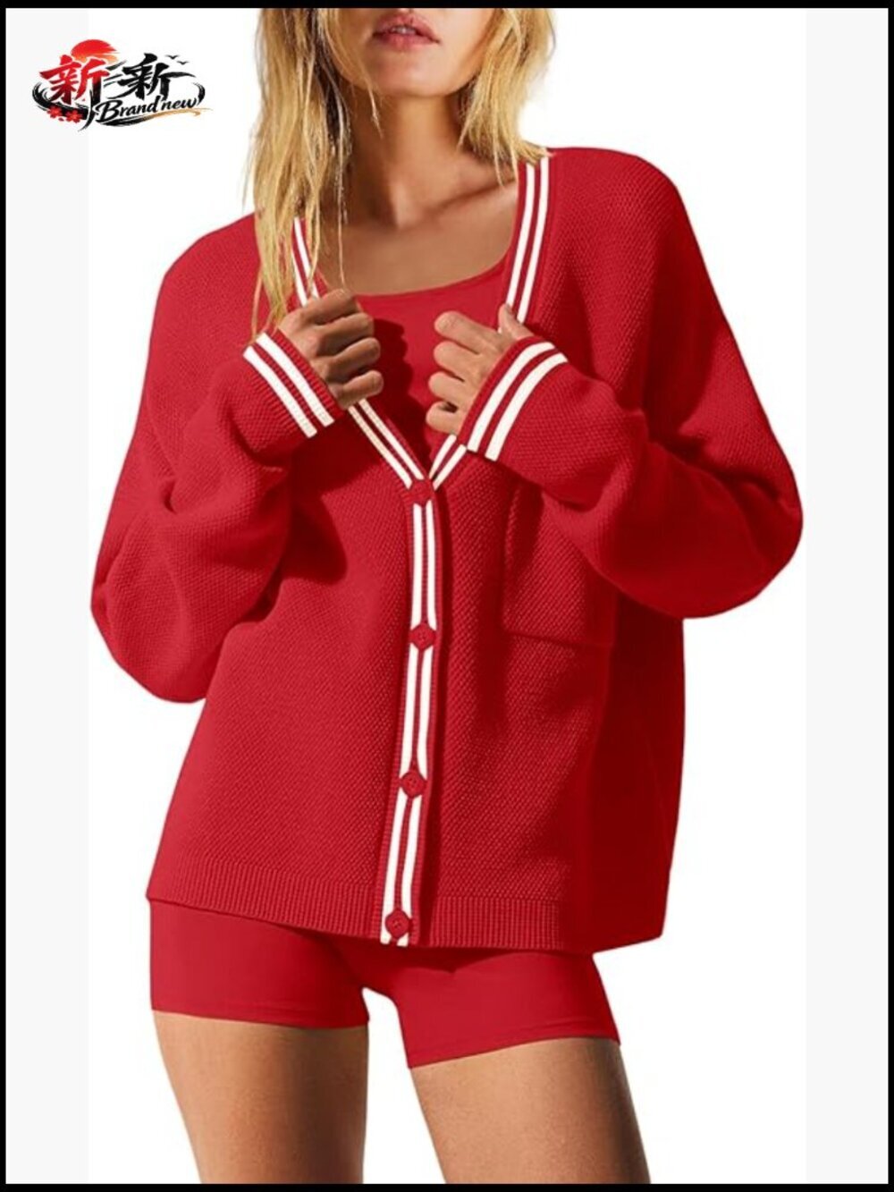 Oversized Button Down Knit Cardigan Sweater Long Sleeve Striped Coat